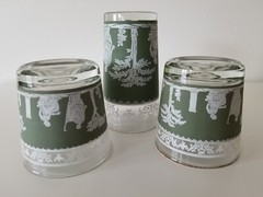 Vintage Lot of 3 Hellenic Jeanette Green Grecian 2 Juice Glasses & 1 Tumbler