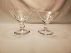 Crystal Cocktail Glasses Dessert Sherbet Cups With Etched Roses Vintage Set of 2