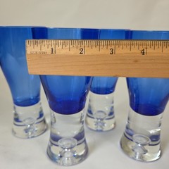 4 Block Stockholm Cobalt Blue Krosno Polish Bubble 6″ Water Glasses Vtg Retired