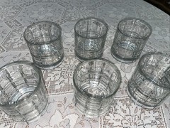 Vintage MCM Set 7 Anchor Hocking 10oz Clear Cut Tartan Scotch On Rocks Glasses
