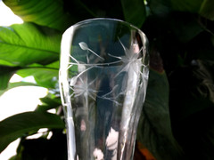Weston Glass WGL27 Grey Cut Starflower 13oz 6 inch Footed Iced Tea Glass VGUC