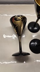 4 pcs Vintage Wooden Black Lacquer Cordial Glasses With Rooster Hand Painted