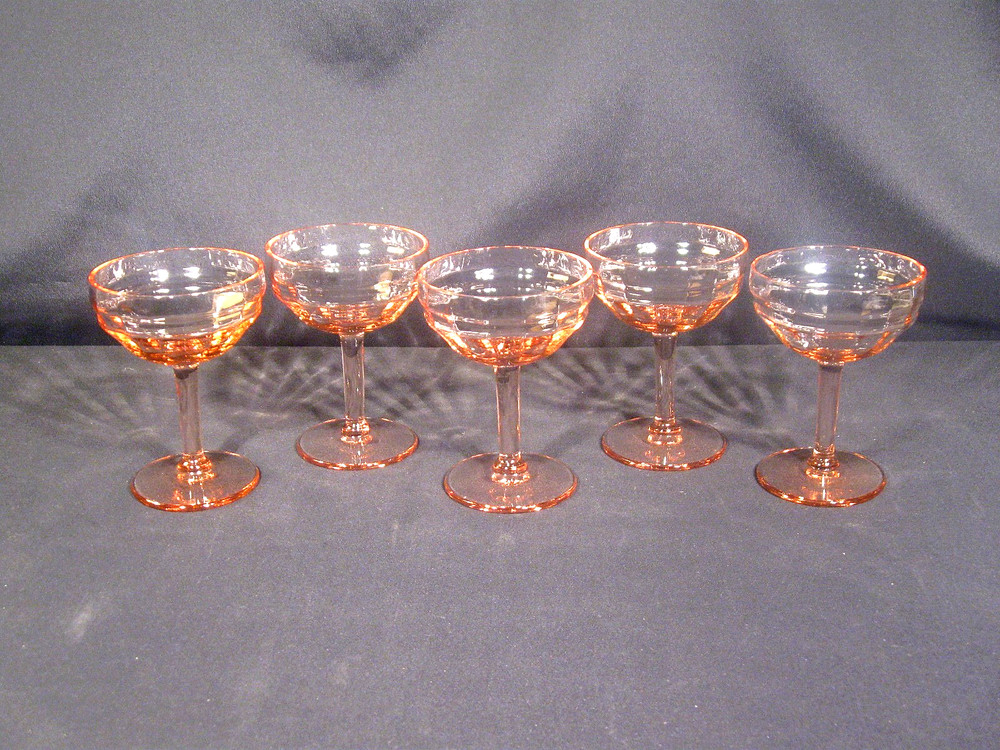 Champagne Tall Sherbet Glasses Pink Optic Bowl Unknown Manufacturer Set of 5