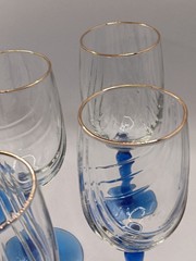 Set of 6 Libbey Cobalt Blue Swag Water Goblets Cobalt Stems Drape Optic 8 1/8″