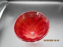 Hand Blown Glass Wine or Water Goblet Clear Stem Beautiful Deep Ruby Red Glass