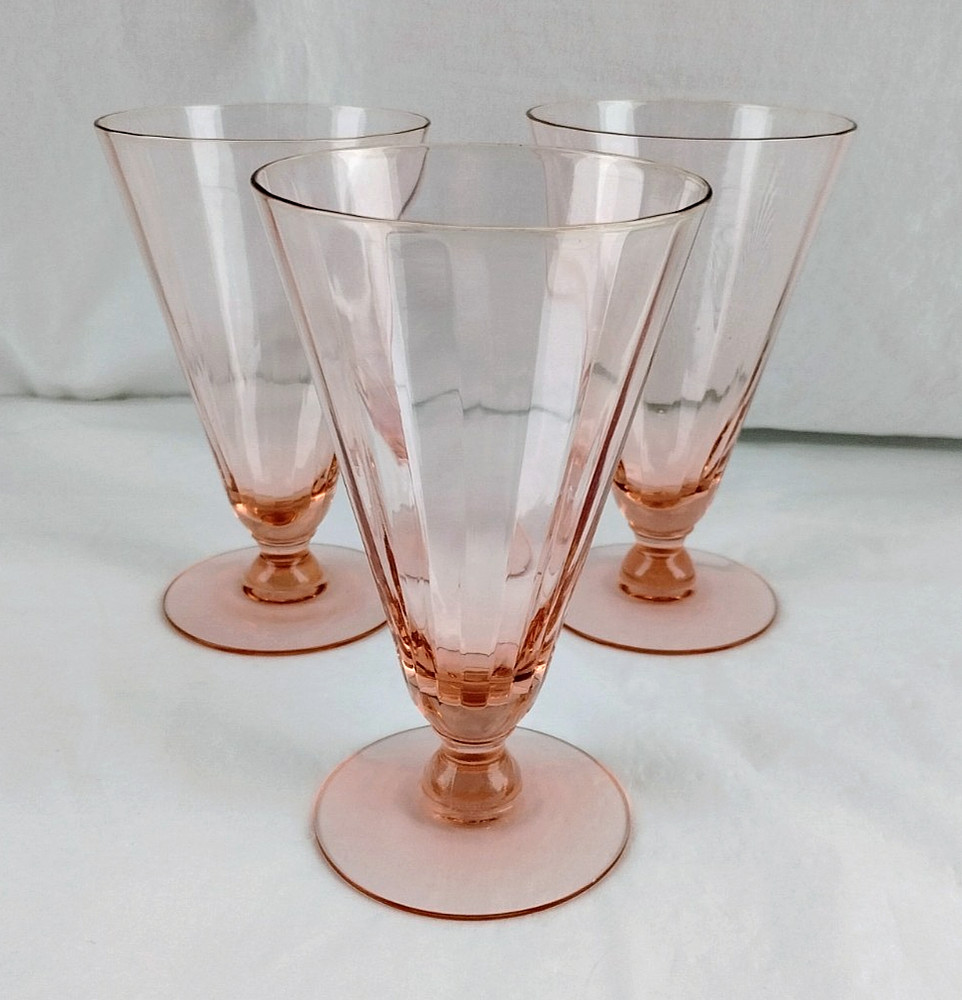 Vintage FRY 11.5 oz Footed Tumbler Pink Regular Panel Optic Depression Glass EUC