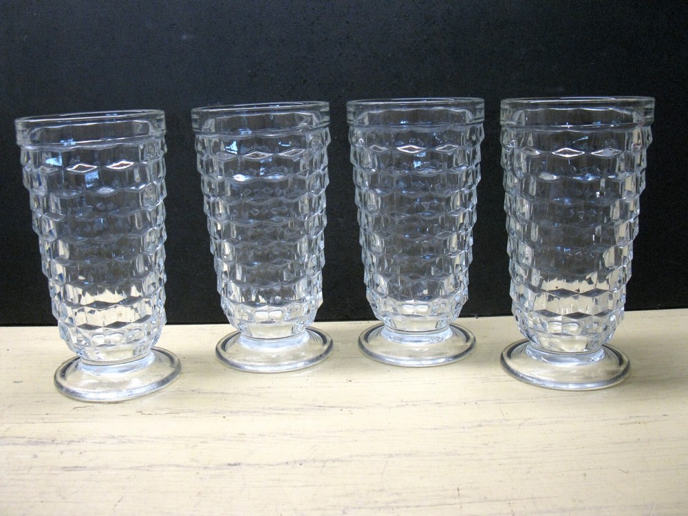 Indiana Glass Colony Whitehall Clear 4 Iced Tea Glasses Stacked Cube Design EUC