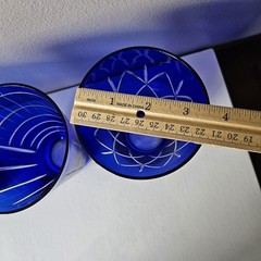 4 Cobalt Blue Cut To Clear Glasses Tumblers All Different Cut Patterns 4.75″