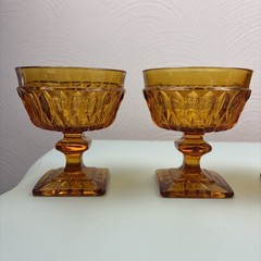 Vintage Indiana Glass Mount Vernon Amber Champagne Sherbets Square Base w/ Box