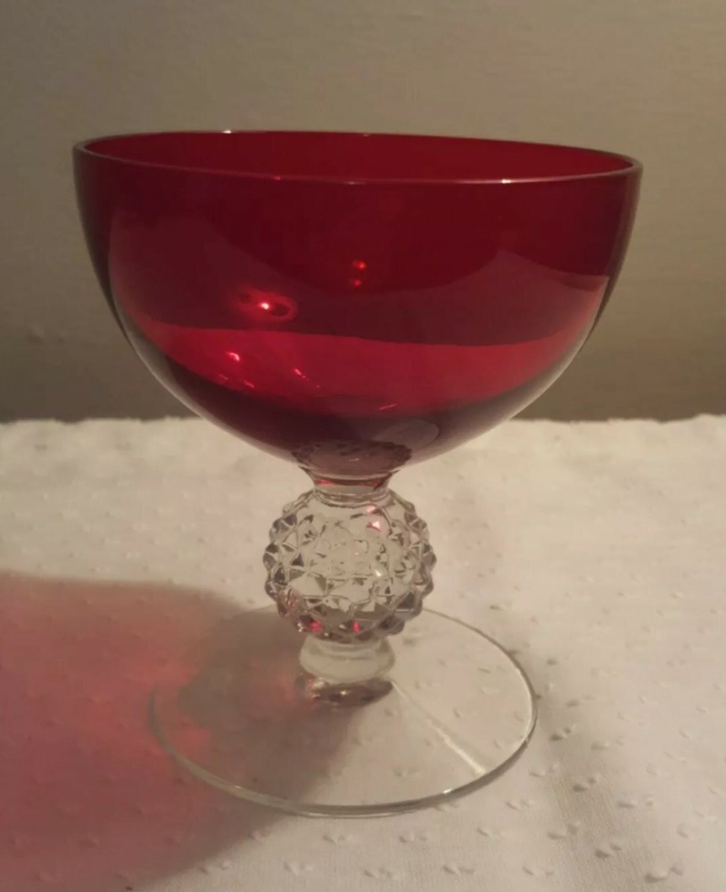 Morgantown Glass Co. Elegant RUBY GOLF BALL Sherbet/ Desert Glass/Stem Used