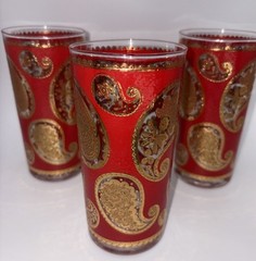 Culver Red and 22k Gold Paisley Highball Glasses – Set of 3 VTG