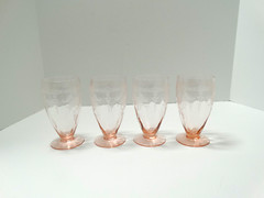 (4) RARE Heisey EMPRESS – PINK FLAMINGO OLD DOMINION ~ 5″ ICED TEA GLASS