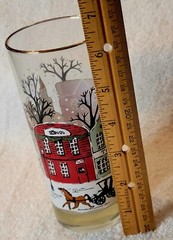 Vintage Libbey Christmas Village Glass w/ Gold Rim Winter Scene Horse Sleigh