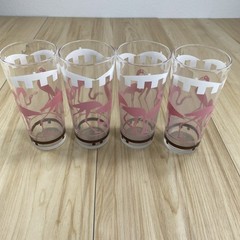 Pink Flamingo Circus Tumbler Hazel Atlas Vintage Glass Tumblers Set of 4