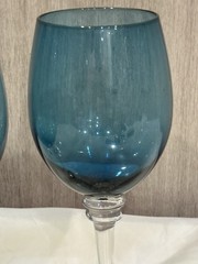 Three (3) Blue Clear Stemmed 9 1/4” Wine Water Goblets Glasses