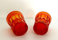 2 MCM Noritake Perspective Tangerine Orange 3.5″ Tall Glasses CADMIUM GLOW HTF