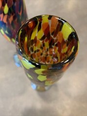 Lot of 2 Mexico Art Glass Champagne Flute Goblet Mottle Iridescent Stemware READ