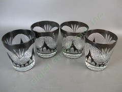 4 Edo Kiriko Japanese Clear Black Whiskey Bourbon Scotch Rock Glass Tumbler Set
