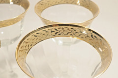 4 Crystal Champagne Tall Sherbet Gold Encrusted Band Trim Swirl Optic Circleware