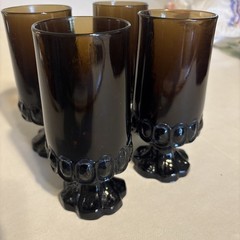 Vintage MCM Tiffin Franciscan Madeira Smoke Brown Footed Goblets Set Of 4