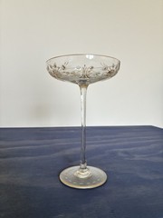 Vintage Gold Floral Etched Tazza Cocktail Glass / Bohemian Style / 7.5 inches