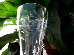 Weston Glass WGL27 Grey Cut Starflower 13oz 6 inch Footed Iced Tea Glass VGUC