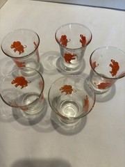 Set Of 5 1950s Vintage Hazel Atlas Dancing Drunk Pink Elephants Glass Shot Glass