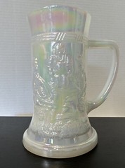 Vintage Federal Iridescent Carnival Glass White Beer Stein Tavern Scene Mug