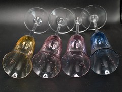 Set of 4 Block Crystal Multicolor Etched Fluted Champagne Flutes Mix Leaf & Dot
