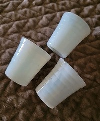 3 Vtg Akro Agate Tiered Milk Glass Shot Glasses/Child Size Tumblers 2″Tall
