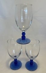 Libbey Metropolis Cobalt Blue Stem Water Glasses Goblets W/Clear Bell Set of 3