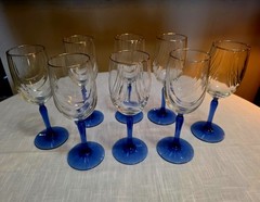 LENNOX 8 wine glasses/goblets. Cobalt blue stems and bases w/gold rims. Set of 6