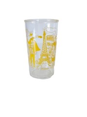 1950s Hazel Atlas Yellow Paris France Street Small Juice Glass. Collectors Cup.