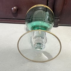 Bryce Bros Uranium Glass Sherbet Glasses Set 8 Green Gold Encrusted Elegant