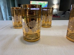 Vintage Mid-Century Modern Gold Floral Rose Tumbler Glasses, Set of 5