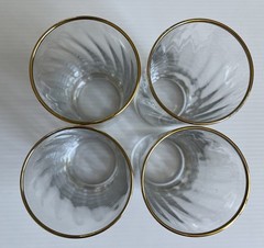 4 MCM Vintage 6 in Tall Highball/ Drink Glasses w/ 1/4″ Gold Band at Top