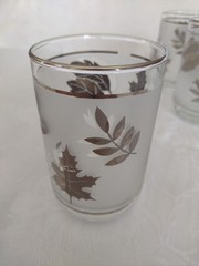 Vintage 60’s Libbey 12oz. Frosted Glass Silver Rimmed Leaf Pattern Tumblers (8)