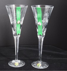 2 New in Boxes Waterford Crystal Champagne Flutes Courage Snowflake Wishes» 1978