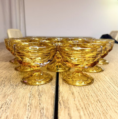 Vtg Anchor Hocking Fairfield Honey Gold Amber Sherbet Champagne Glasses Set 12