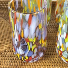 Murano Hand Blown Confetti Millefiori Glasses Set Of 4 Multi Color Tumblers