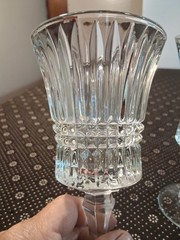 Two Fostoria Aspen Water Goblet Ribbed/Diamond Cut Flair Foot, 7″ T/9 oz (2pc)