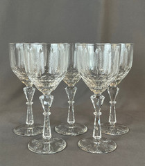 5 HTF Rock Sharpe Crystal 1010-8 Polished Cut Glass Palm 8” Water Goblets: EUC