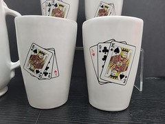 VTG Frankoma Pottery Red Clay Poker Playing Cards Pitcher & Cups – Rare 5PC SET
