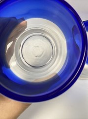 2 Mexican Hand Blown Cobalt Blue Rim Glass Tumbler Rough Pontil Bubble Low Ball