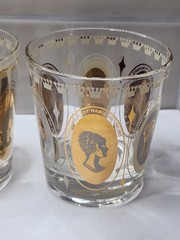 Vintage Set of 3 Gold Royal Ladies Portrait Cocktail Rocks Glasses Barware MCM
