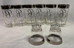 Platinum Rim Highball Glasses Monogram B Glastonbury-Lotus, Dorothy Thorpe Style