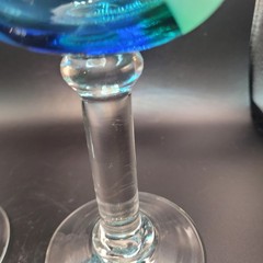 2 Hand Blown Art Glass Blue W/Swirling Pattern Wine Goblets 8 in Tall 3 in Wide
