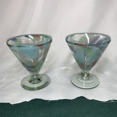 2 Mexican Art Glasses Margarita Daquiri Cocktail Parfait Dishes Hand Blown
