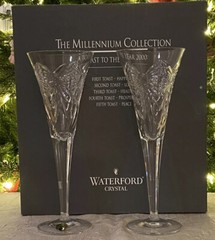 WATERFORD, LIMITED ED.,MILLENNIUM MILLENIUM FLUTES, HAPPINESS, PAIR, MINT IN BOX