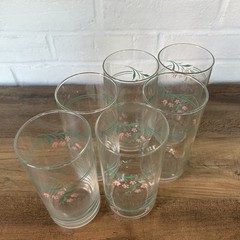Lot 6 Vintage Corning Corelle Drinking Glasses Rosemarie Tulip Tumblers 16 oz